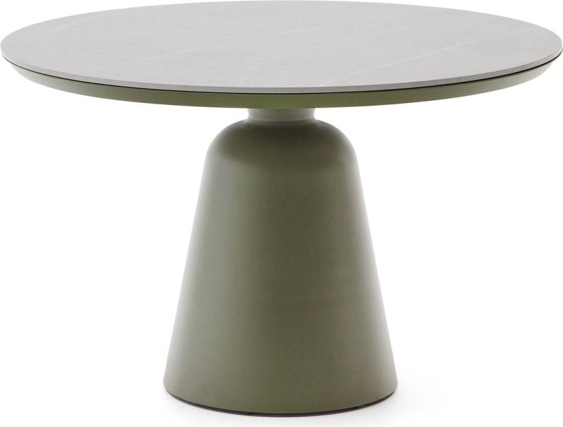 Udendørs Spisebord Kave Home Tudons ø120 Cm Grøn Keramisk Bordplade Aluminiumfod