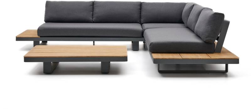 Udendørs Loungesæt Kave Home Tosqueta 5 Personer Aluminium Fsc-Teak Med 9 Hynder Sort