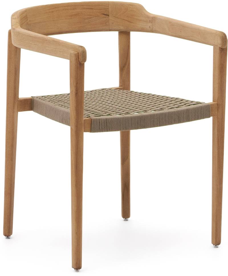 Udendørs Spisebordsstol Kave Home Icaro Teak Fsc Stabelbar Håndvævet Reb-Sæde Rustik Kolonial Stil Ergonomisk Rygstøtte