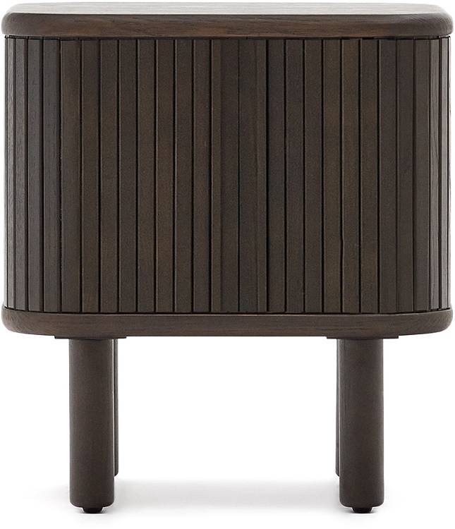 Sengebord/Natbord Kave Home Mailen I Sort Askefinér Med Trælameller Og Skydedøre H55x50x40 Cm
