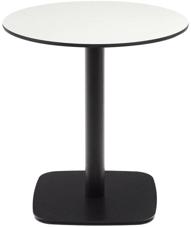 Udendørs Cafébord Kave Home Dina ø68 X H70 Cm Hvid Fenolisk Bordplade Sort Metalstel