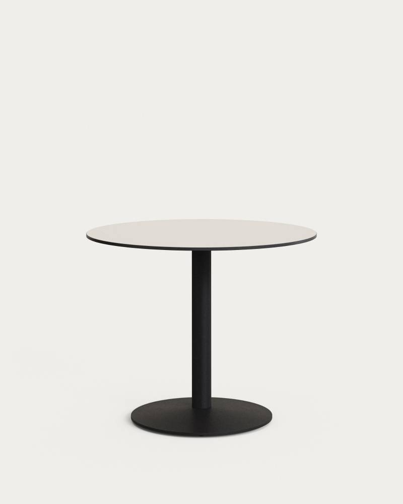 Udendørs Rundt Cafébord Kave Home Tiaret I Hvid Højtrykslaminat & Stål ø90 X H73 Cm