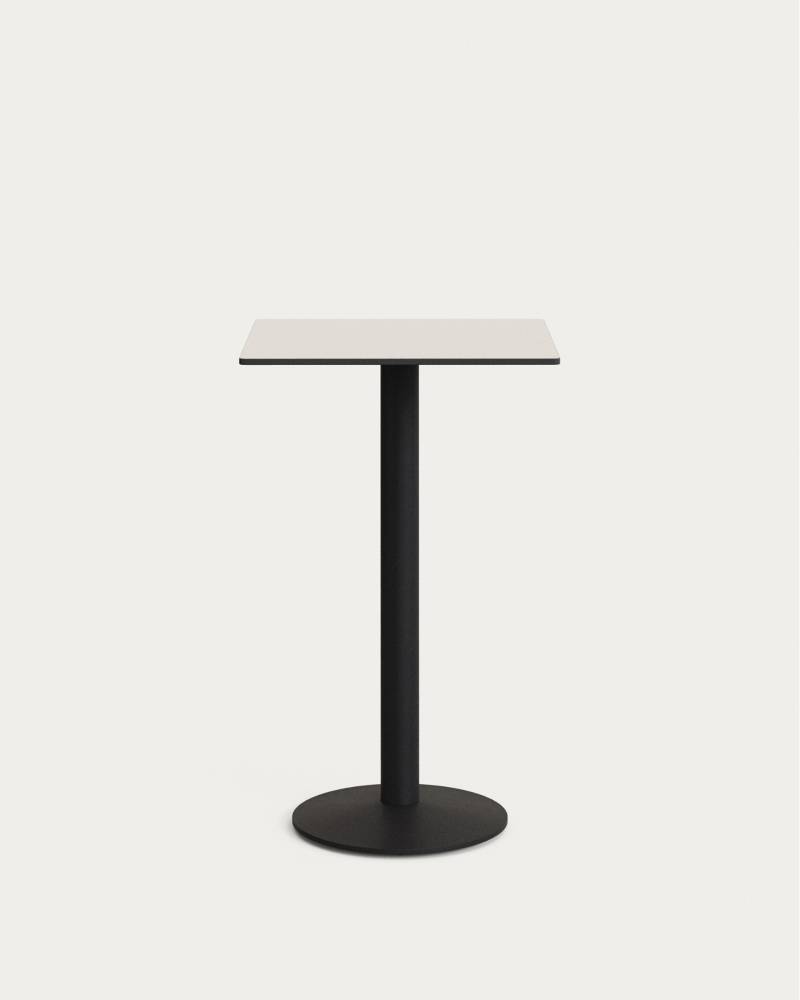 Udendørs Cafébord Kave Home Tiaret 60x60 Cm Hvid Højtrykslaminat Sort Stålstel