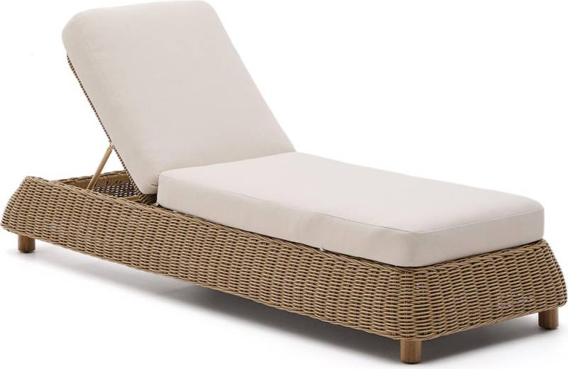 Udendørs Solseng Kave Home Meria I Lysebrun Syntetisk Rattan Med Uv-Resistent Stålramme Og Aftagelige Olefina-Hynder L218 X B82 Cm