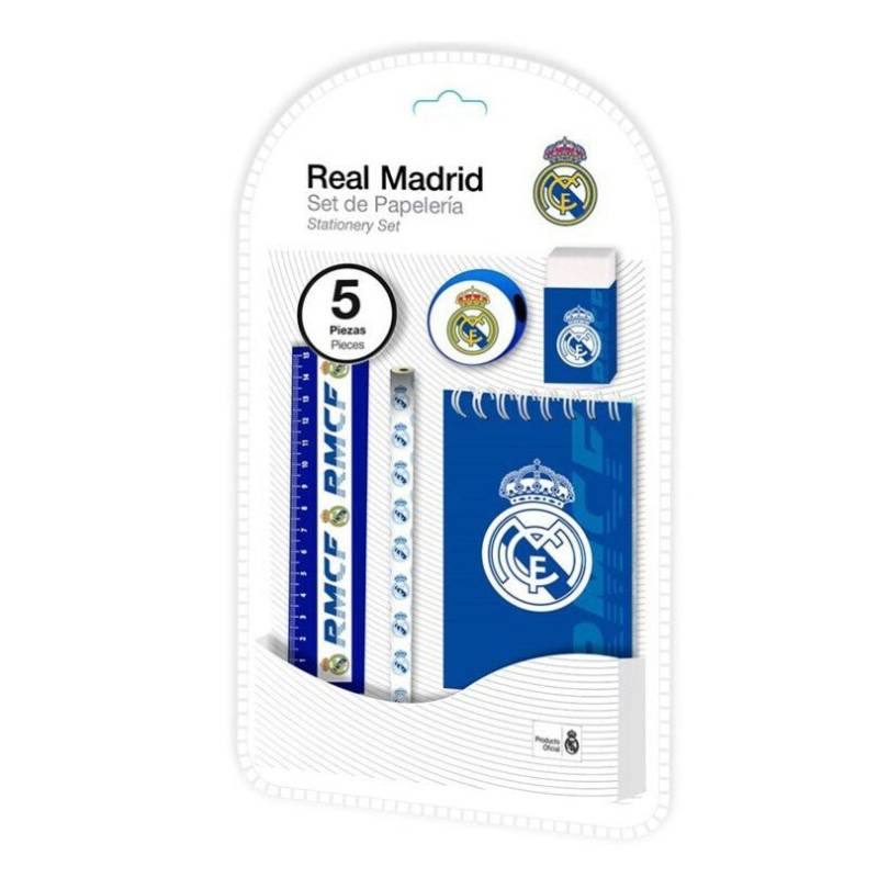 Real Madrid Skolesæt Med Blyant, Blyantspidser, Lineal, Viskelæder Og Notesbog - Lukaki.dk