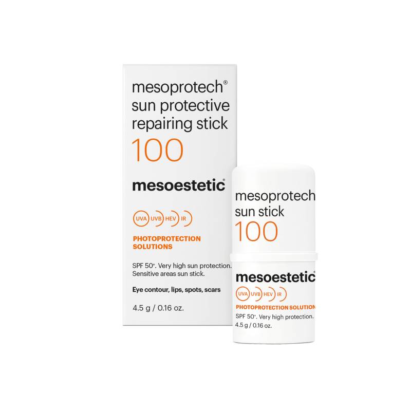Mesoestetic Mesoprotech Sun Protective Repairing Stick 100 - Solbeskyttelse Til Følsomme Zoner I Ansigtet - 4,5g - Stick Til øjenkontur Og Læber