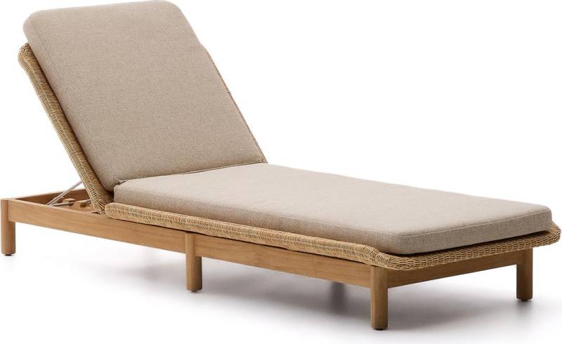 Udendørs Solseng Kave Home Galea  -  Justerbar Beige Liggestol Med Rattan-Detaljer I Teak Og Aluminium, Vejrbestandig