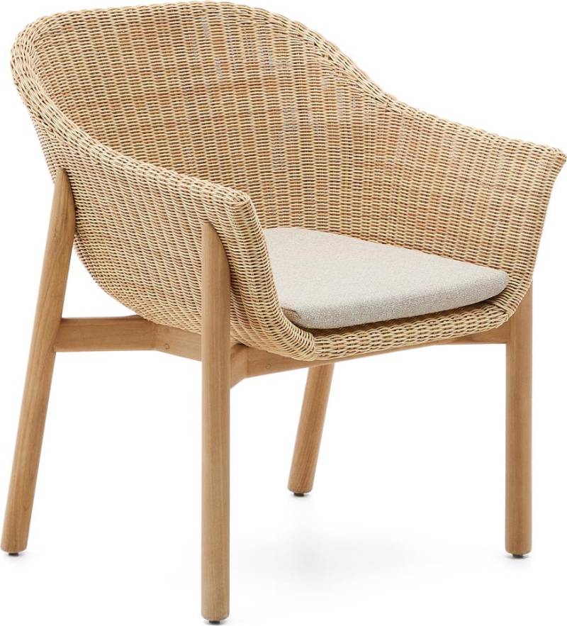 Udendørs Spisebordsstol Med Armlæn Kave Home Galea Beige Teak/Aluminium Havestol Med Pude