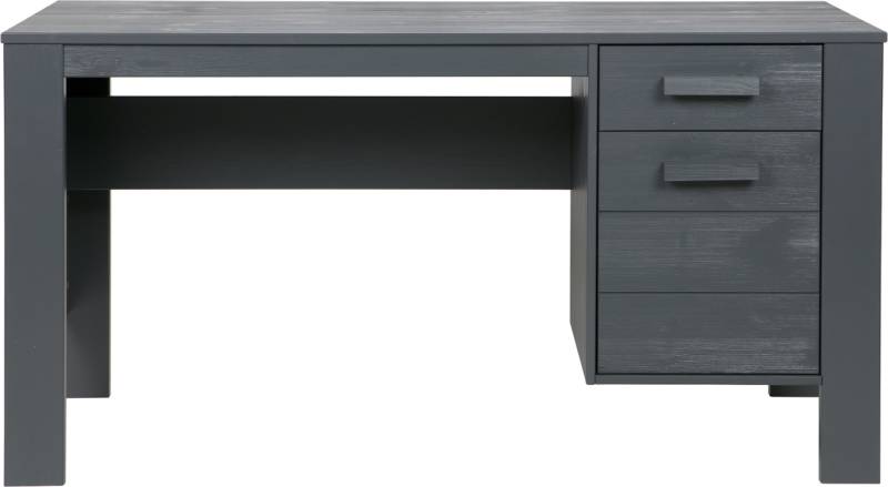 Skrivebord Woood Dennis 141x59 Cm Mørkegrå Børstet Fsc-Fyrretræ Med Skuffe Og Skab