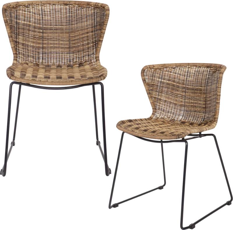 Spisebordsstole Sæt 2 Woood Wings Natur Polyester-Rattan & Sort Pulverlakeret Stål