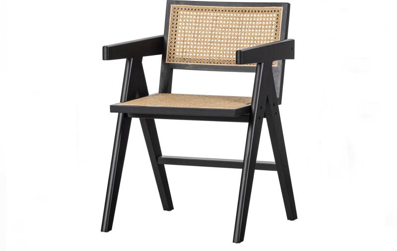 Spisebordsstol Med Armlæn Woood Exclusive Gunn  -  Sort Rattan & Fsc-Fyrretræ
