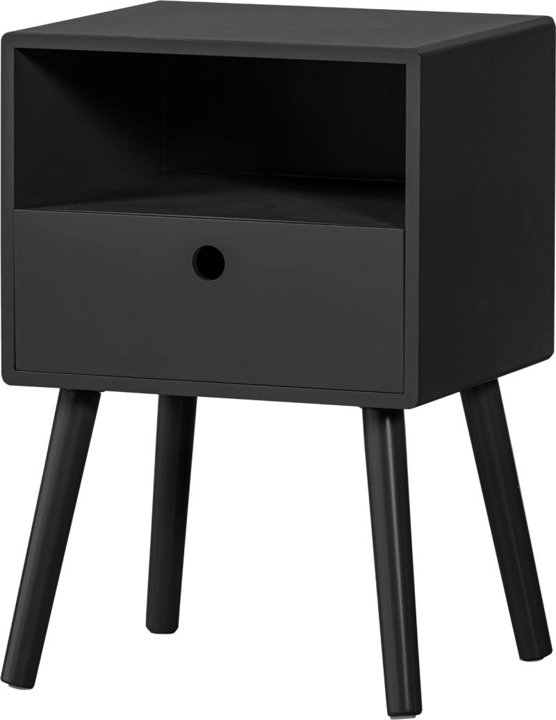 Sengebord Woood Collection Ozzy Sort Lakeret Mdf H53x30x36 Cm Med Skuffe Og Opbevaringsrum