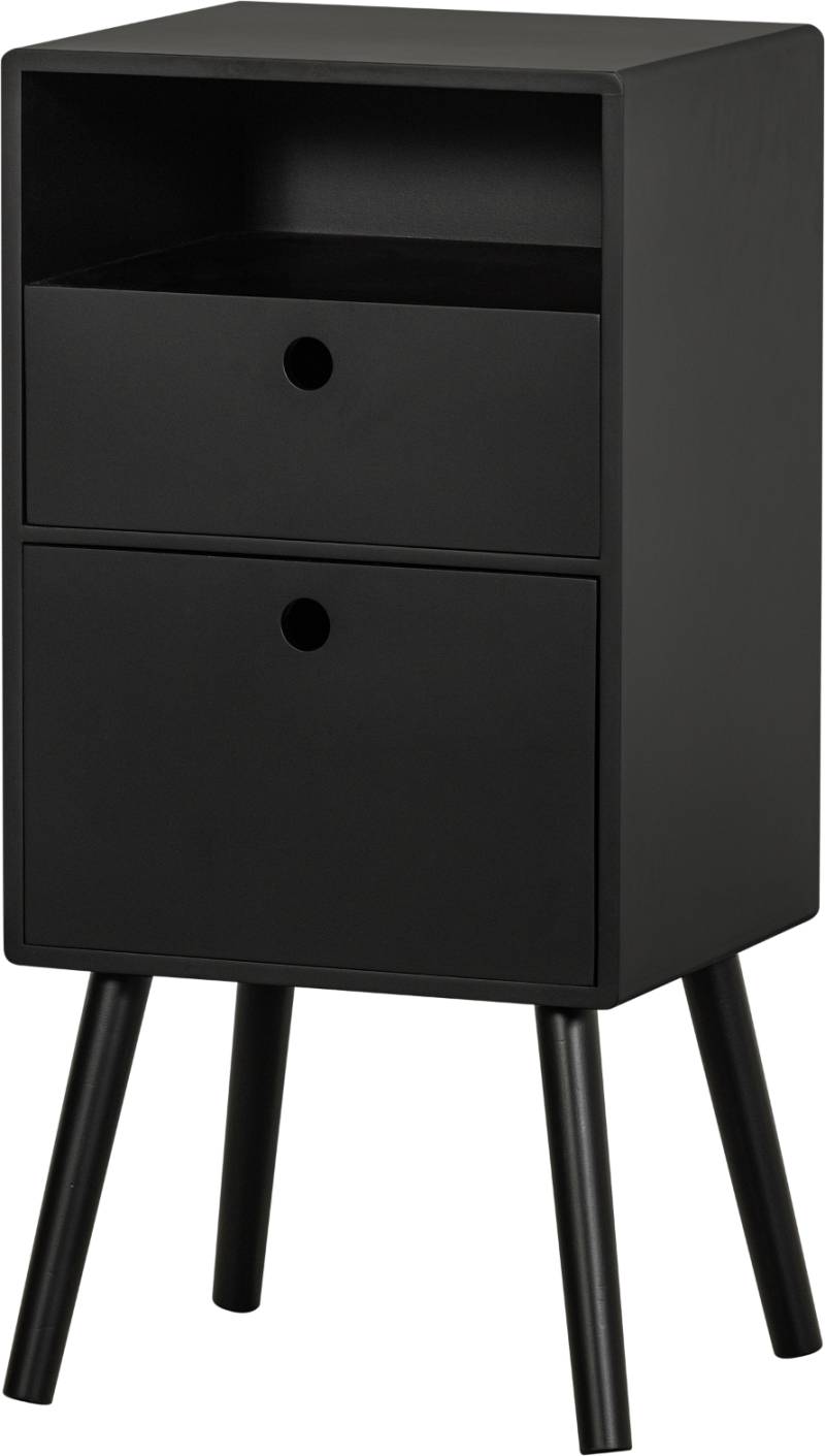 Sengebord Woood Collection Ozzy Sort H75xb36xd30 Cm Med 2 Skuffer Og åbent Rum