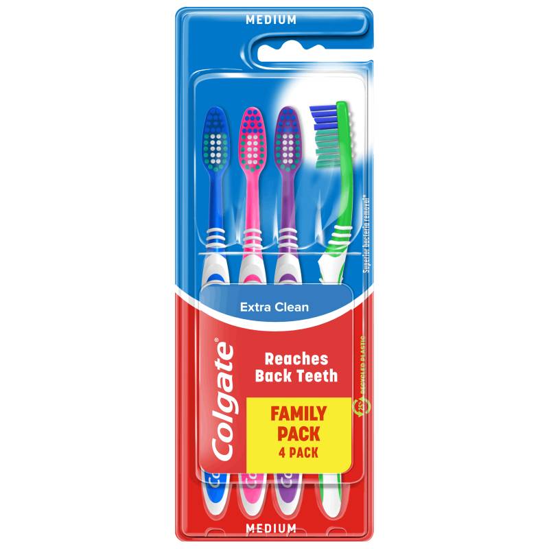 Colgate Extra Clean Medium Tandbørster 4-Pak