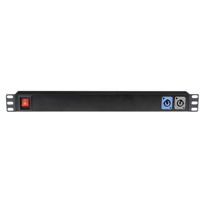 19'' Schuko Strømskinne Med Afbryder. 1 Unit. 7 Stik + Powercon Ind/ Ud På Front - Showgear