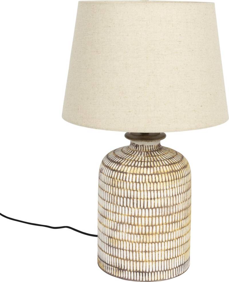 Bordlampe Dutchbone Russel I Keramik Med Perlemorfinish Og Linned Skærm ø38 X H62 Cm