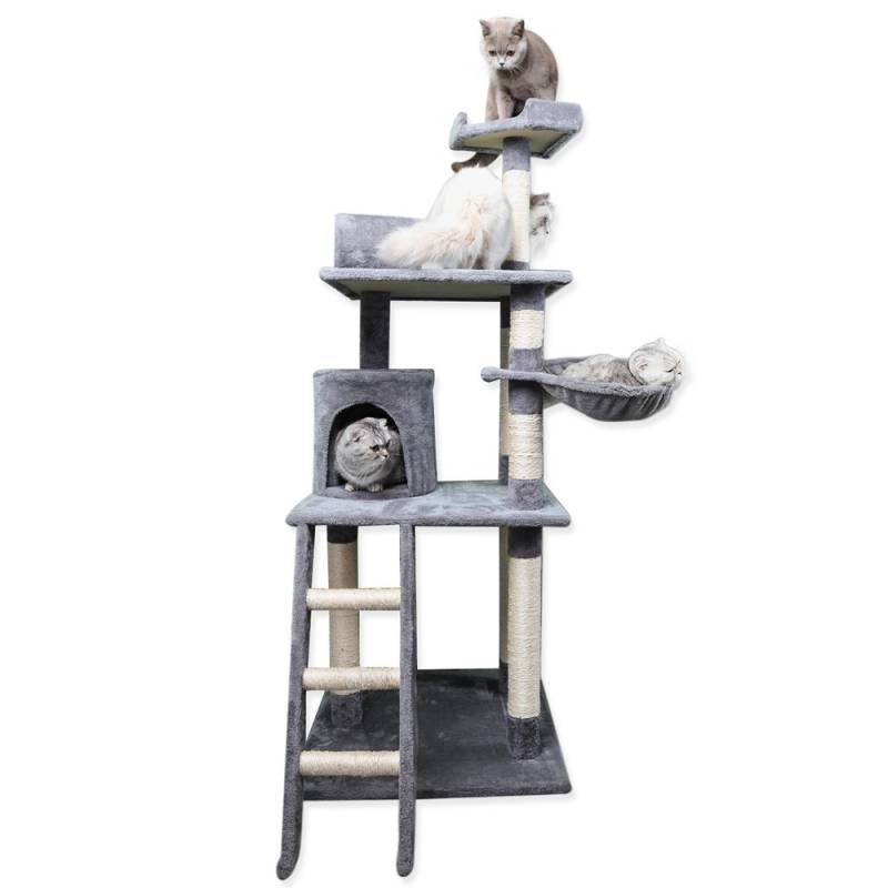 Katte Kradsetræ Deluxe - Grå, 59x59x156cm - Nobleza