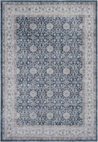 Gulvtæppe Loomery Visco Polyester Gangmåtte 230ã—60 Cm Blå/Elfenben Med Anti-Slip Belægning Og Vaskbar Bagside